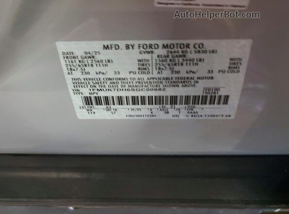 1FMUK7DH6SGC00682 2025 FORD EXPLORER Gray Widok naklejki z numerem VIN
