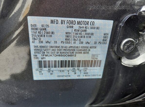 1FMUK7DH8SGC66912 2025 FORD EXPLORER Gray Вид наклейки з VIN-кодом