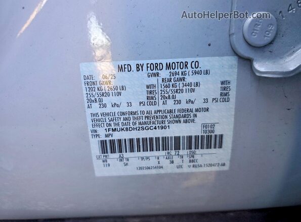 1FMUK8DH2SGC41901 2025 FORD EXPLORER Silver Widok naklejki z numerem VIN