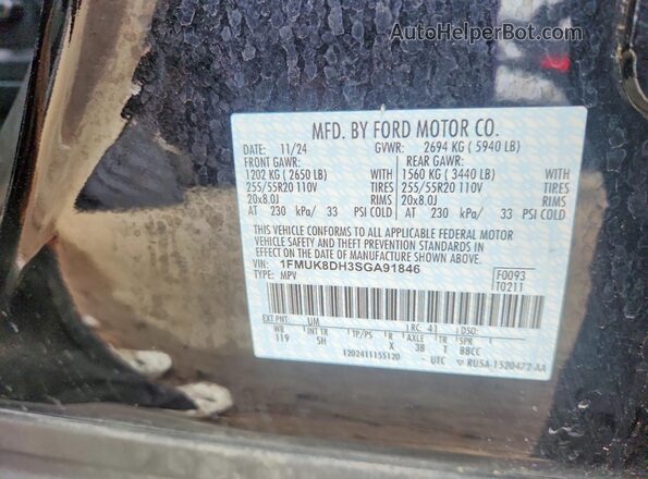 1FMUK8DH3SGA91846 2025 FORD EXPLORER Black VIN sticker view