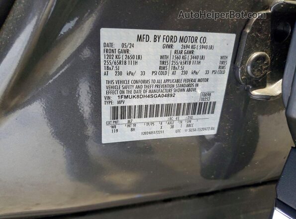 1FMUK8DH4SGA04892 2025 FORD EXPLORER Gray 360 interior view