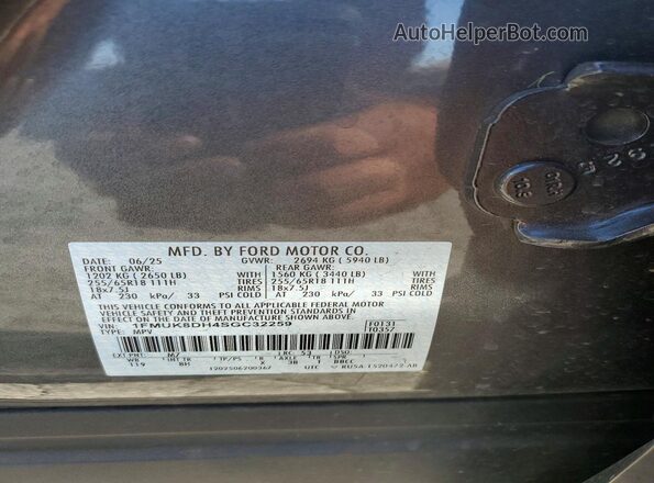 1FMUK8DH4SGC32259 2025 FORD EXPLORER Gray VIN კოდის სტიკერის ხედი