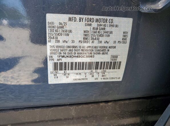 1FMUK8DH4SGC38983 2025 FORD EXPLORER Blue VIN կոդի պիտակի տեսք