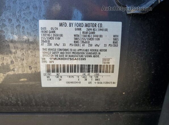 1FMUK8DH7SGA03395 2025 FORD EXPLORER Gray Widok naklejki z numerem VIN