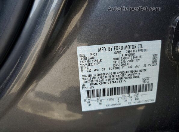 1FMUK8DH9SGA61315 2025 FORD EXPLORER Gray Vista de la etiqueta del VIN