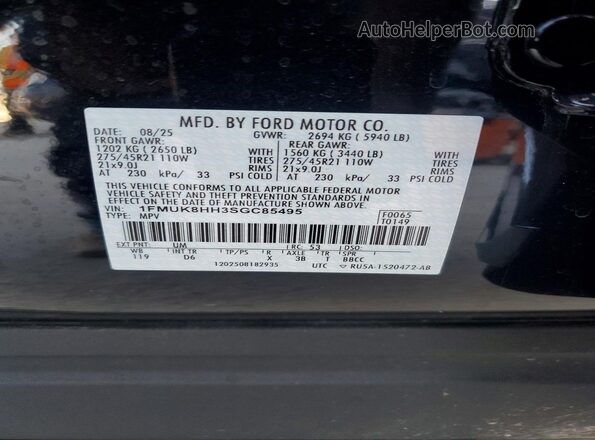 1FMUK8HH3SGC85495 2025 FORD EXPLORER Black VIN կոդի պիտակի տեսք