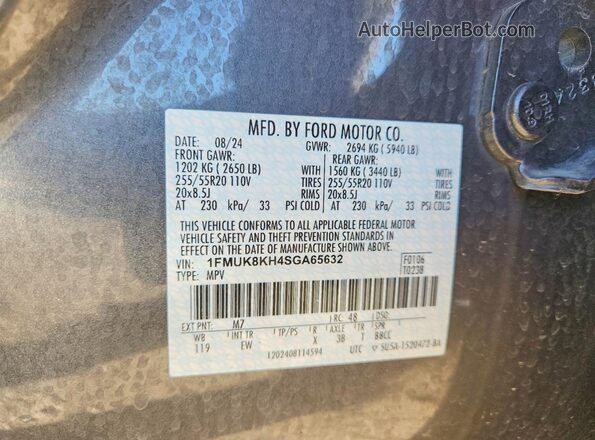 1FMUK8KH4SGA65632 2025 FORD EXPLORER Серый Вид наклейки с VIN-кодом
