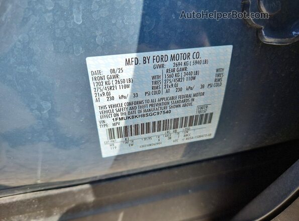 1FMUK8KH8SGC97540 2025 FORD EXPLORER Синий Вид наклейки с VIN-кодом