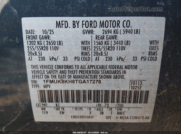 1FMUK8KH8TGA17276 2026 FORD EXPLORER Light Blue Vista del compartimento del motor