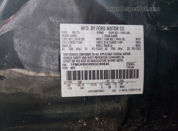 1FMUK8KH9SGC89849 2025 FORD EXPLORER Черный Вид наклейки с VIN-кодом