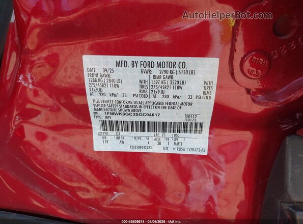 1FMWK8GC3SGC94017 2025 FORD EXPLORER Красный Вид подкапотного пространства