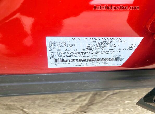 1FMWK8GC4TGA51673 2026 FORD EXPLORER Red VIN կոդի պիտակի տեսք