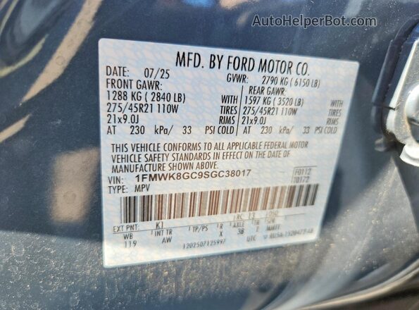1FMWK8GC9SGC38017 2025 FORD EXPLORER Blue Սալոնի 360 աստիճան տեսք