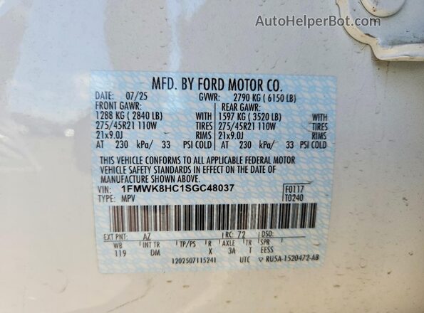 1FMWK8HC1SGC48037 2025 FORD EXPLORER White Vista del compartimento del motor