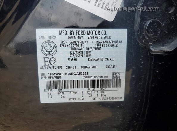 1FMWK8HC4SGA53338 2025 FORD EXPLORER Black Vista interior de 360 grados
