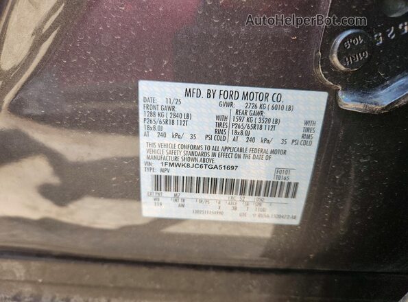 1FMWK8JC6TGA51697 2026 FORD EXPLORER Gray Вид наклейки з VIN-кодом