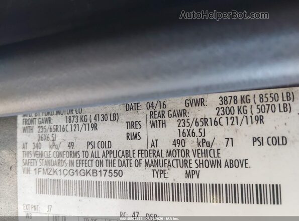 1FMZK1CG1GKB17550 2016 FORD TRANSIT-150 Gray Вид підкапотного простору