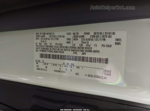 1FMZK1Y86LKB31553 2020 FORD TRANSIT-150 PASSENGER VAN Белый Вид подкапотного пространства