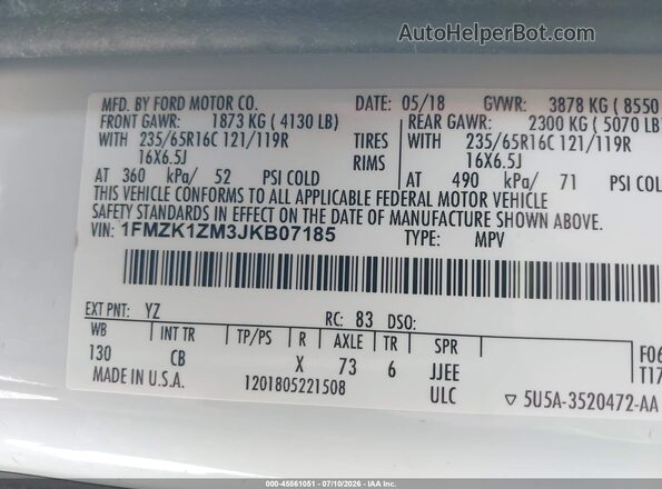1FMZK1ZM3JKB07185 2018 FORD TRANSIT-150 White Շարժիչի բաժամունքի տեսք