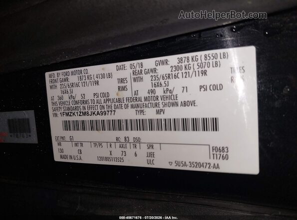 1FMZK1ZM8JKA99777 2018 FORD TRANSIT-150 Black Widok komory silnika