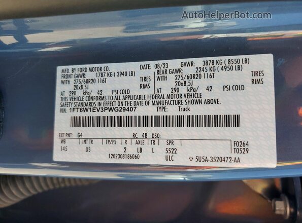 1FT6W1EV3PWG29407 2023 FORD F150 Blue Widok komory silnika