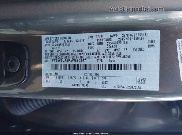 1FT6W3L72RWG20247 2024 FORD F-150 LIGHTNING Gray Widok komory silnika
