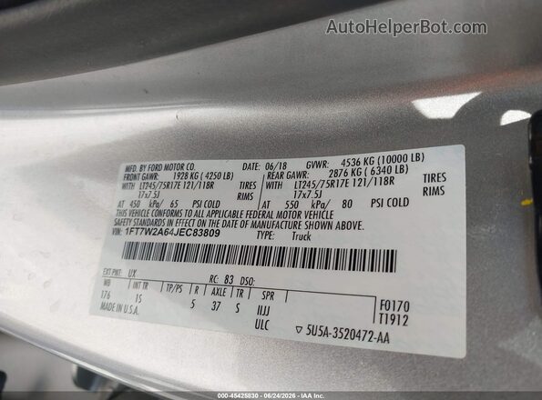 1FT7W2A64JEC83809 2018 FORD F-250 Silver Engine compartment view
