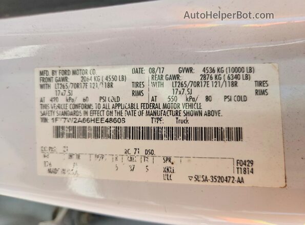 1FT7W2A66HEE48608 2017 FORD F250 White ძრავის განყოფილების ხედი