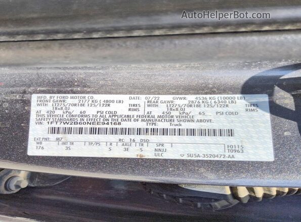 1FT7W2B60NEE94168 2022 FORD F250 Gray Շարժիչի բաժամունքի տեսք