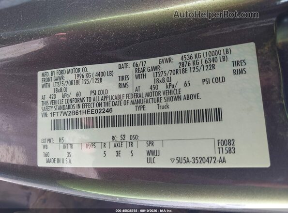 1FT7W2B61HEE02246 2017 FORD F-250 Коричневый Вид подкапотного пространства