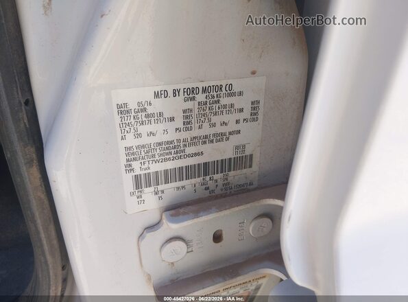1FT7W2B62GED02865 2016 FORD F-250 White Engine compartment view