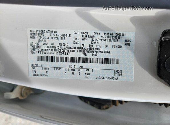 1FT7W2B62LEE07237 2020 FORD F250 White Vista del compartimento del motor