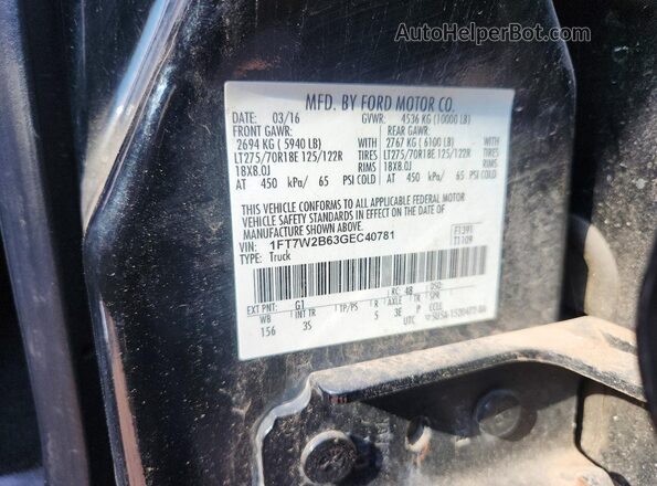 1FT7W2B63GEC40781 2016 FORD F250 Black VIN sticker view
