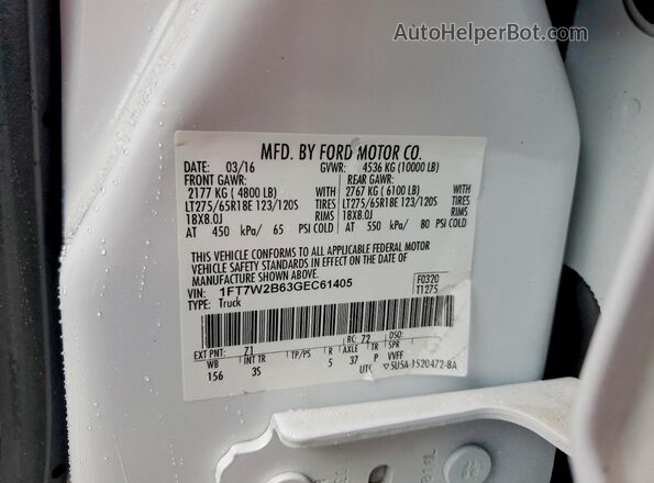 1FT7W2B63GEC61405 2016 FORD F250 White ძრავის განყოფილების ხედი