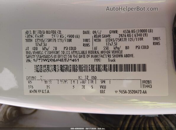 1FT7W2B64HEE81461 2017 FORD F-250 White Вид підкапотного простору