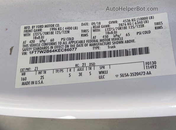 1FT7W2B64KEC86077 2019 FORD F250 Two Tone Engine compartment view