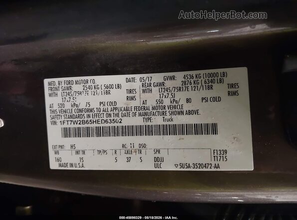 1FT7W2B65HED63502 2017 FORD F-250 Brown Vista del compartimento del motor