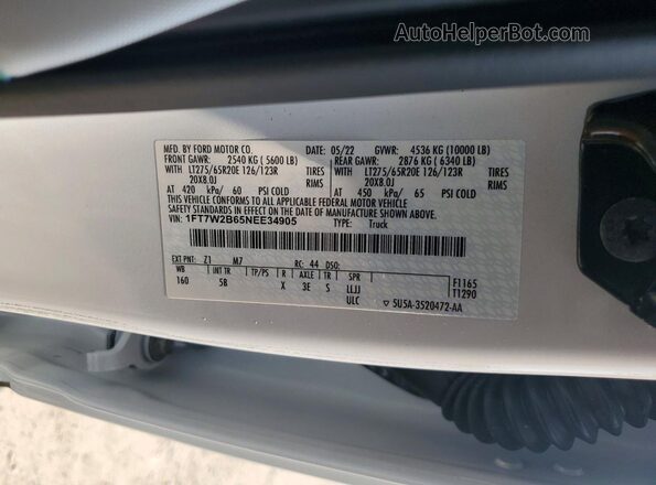 1FT7W2B65NEE34905 2022 FORD F250 White Вид підкапотного простору