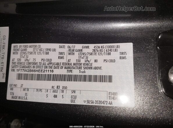 1FT7W2B66HEE21116 2017 FORD F-250 Серый Вид подкапотного пространства