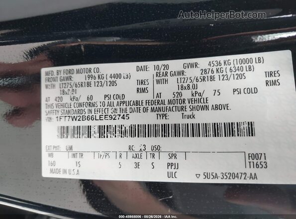 1FT7W2B66LEE92745 2020 FORD F-250 Black ძრავის განყოფილების ხედი