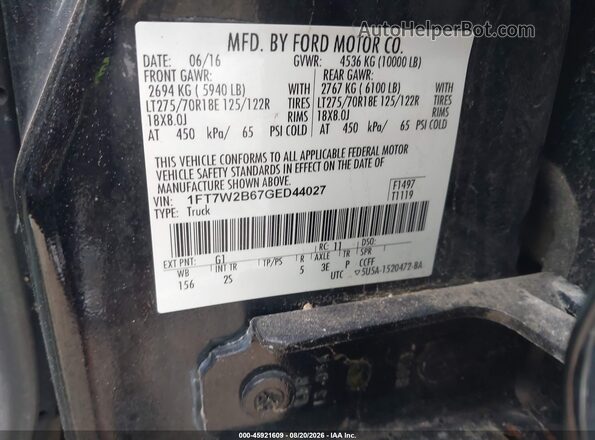 1FT7W2B67GED44027 2016 FORD F-250 Black Widok komory silnika
