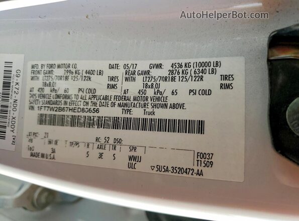 1FT7W2B67HED80656 2017 FORD F250 White Շարժիչի բաժամունքի տեսք