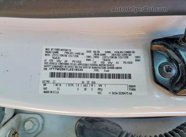 1FT7W2B67LEE18539 2020 FORD F250 White Вид наклейки з VIN-кодом