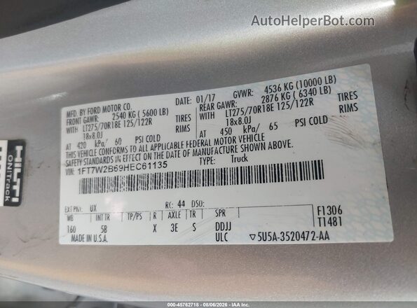 1FT7W2B69HEC61135 2017 FORD F-250 Silver ძრავის განყოფილების ხედი