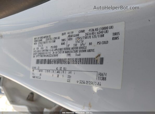 1FT7W2B69KED95666 2019 FORD F-250 White Widok komory silnika