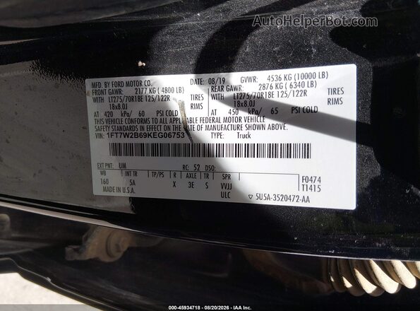 1FT7W2B69KEG06753 2019 FORD F-250 Black Widok komory silnika