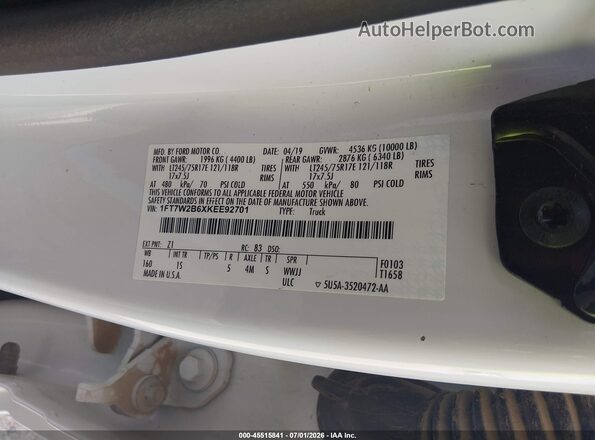 1FT7W2B6XKEE92701 2019 FORD F-250 White Engine compartment view