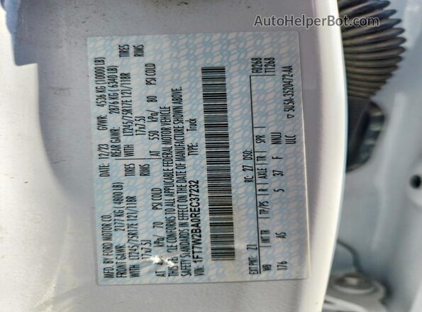 1FT7W2BA0REC37232 2024 FORD F250 White Vista de la etiqueta del VIN