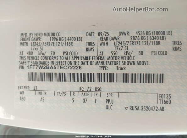 1FT7W2BA5TEC72226 2026 FORD F-250 White ძრავის განყოფილების ხედი