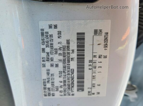 1FT7W2BN2NEC74523 2022 FORD F250 White VIN კოდის სტიკერის ხედი